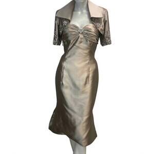 NEW STEPHEN YEARICK women's beaded back dress with jacket in grey